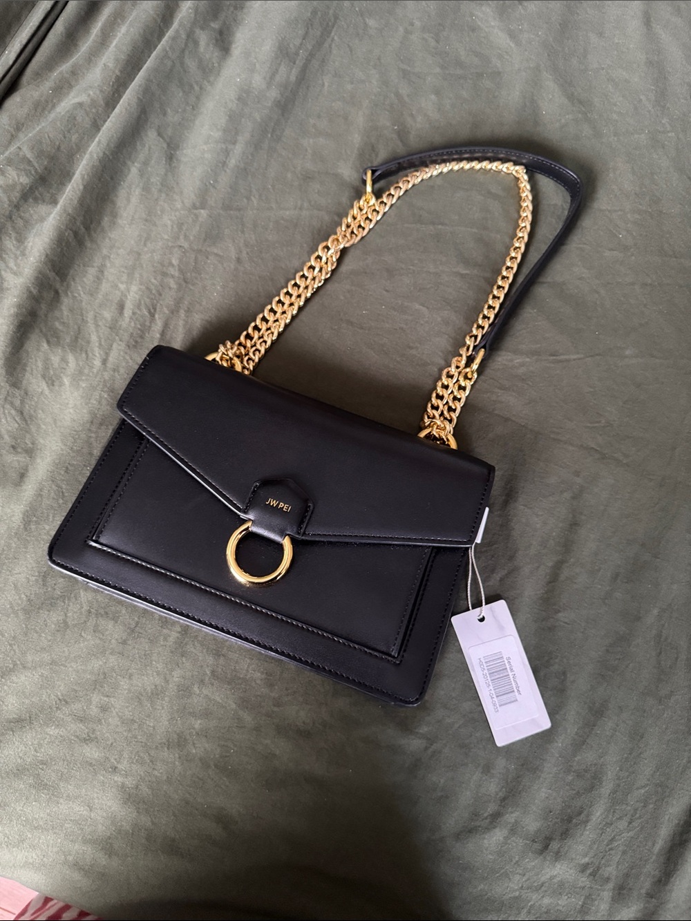 JW PEI Black Shoulder Envelope Bag with Gold Chain